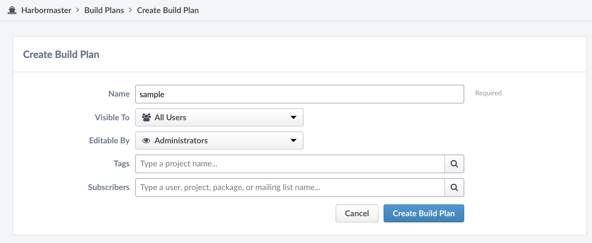 Creating a new Build Plan in Phabricator